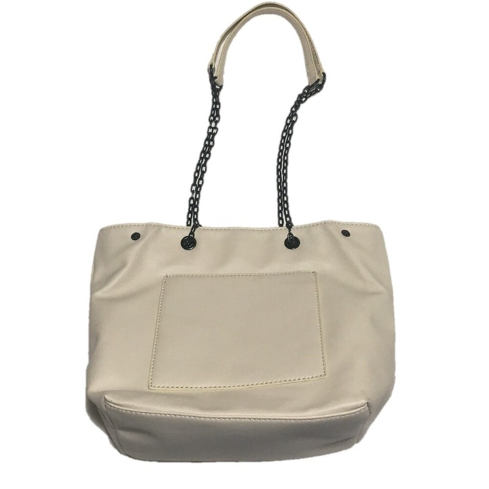 Attention purse cream faux leather open top small tote chain straps Minimalist